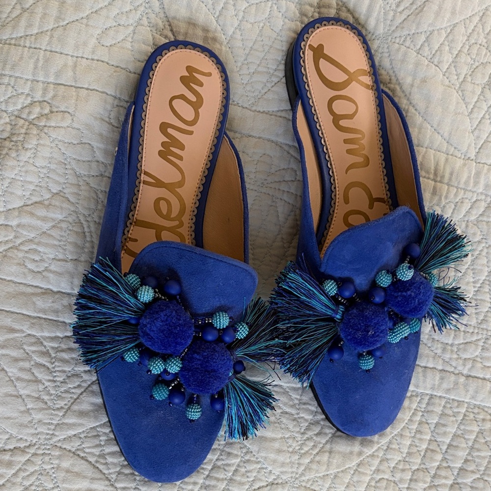 Sam Edelman Vibrant Blue Mules with Tassels